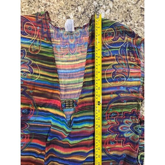 Becca by Rebecca Virtue Chiffon Tunic Swim Cover Up Tie Back BOHO Colorful XS/S - Picture 10 of 11